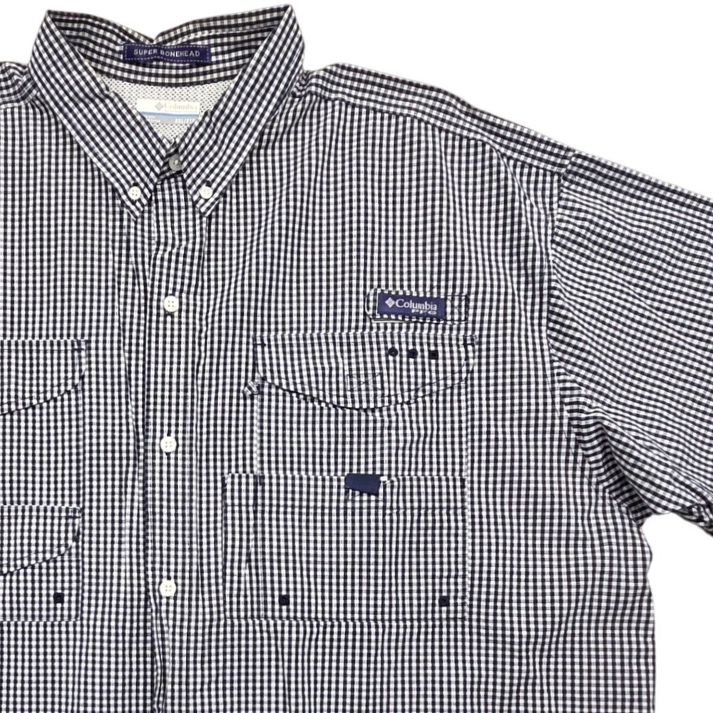 Columbia PFG Super Bonehead Short Sleeve Shirt Mens XXL Black Gingham Vented